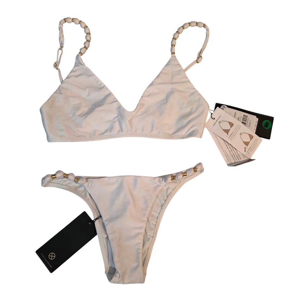ViX Paula Hermanny Solid Paula Li Beads Triangle Bikini Set NWT White Large